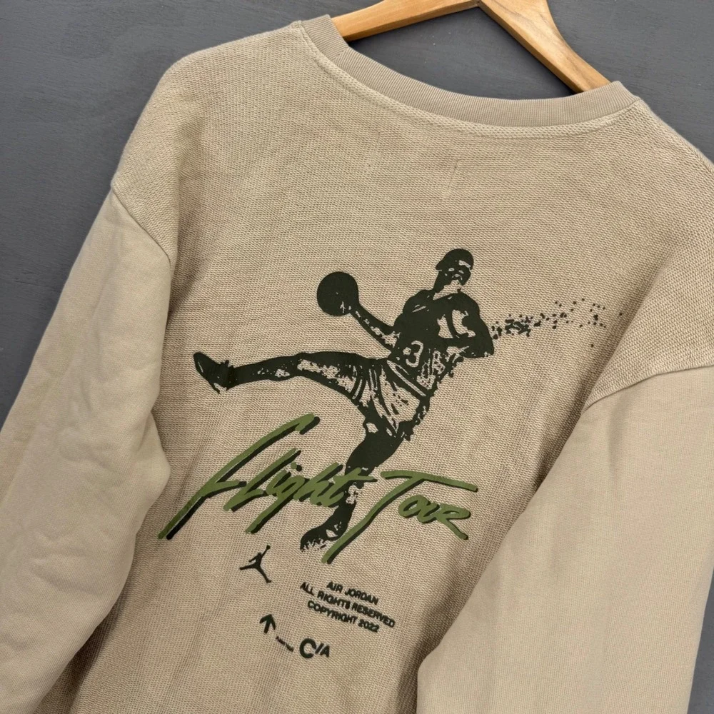 Jordan Heritage Sweatshirt Tan Flight Tour Graphic Waffle Knit Crewneck Large - Picture 4 of 7